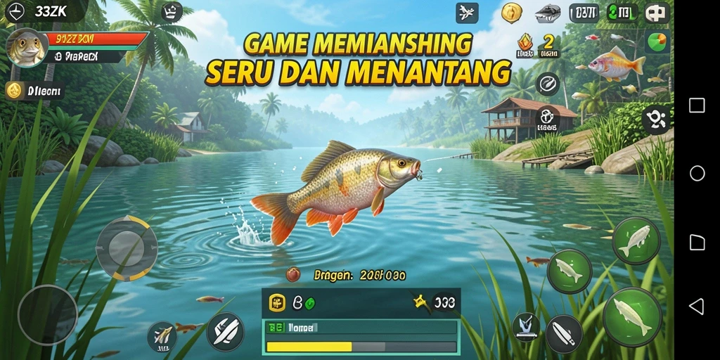 Screenshot gameplay 33ZK yang menampilkan momen memancing yang seru.