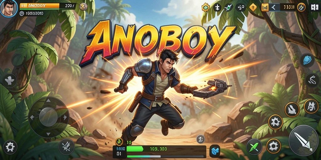 Tampilan gameplay ANOBOY dengan aksi yang mendebarkan.