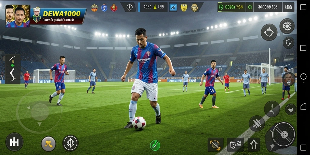 Gameplay mendebarkan dalam DEWA1000 dengan aksi sepak bola seru.