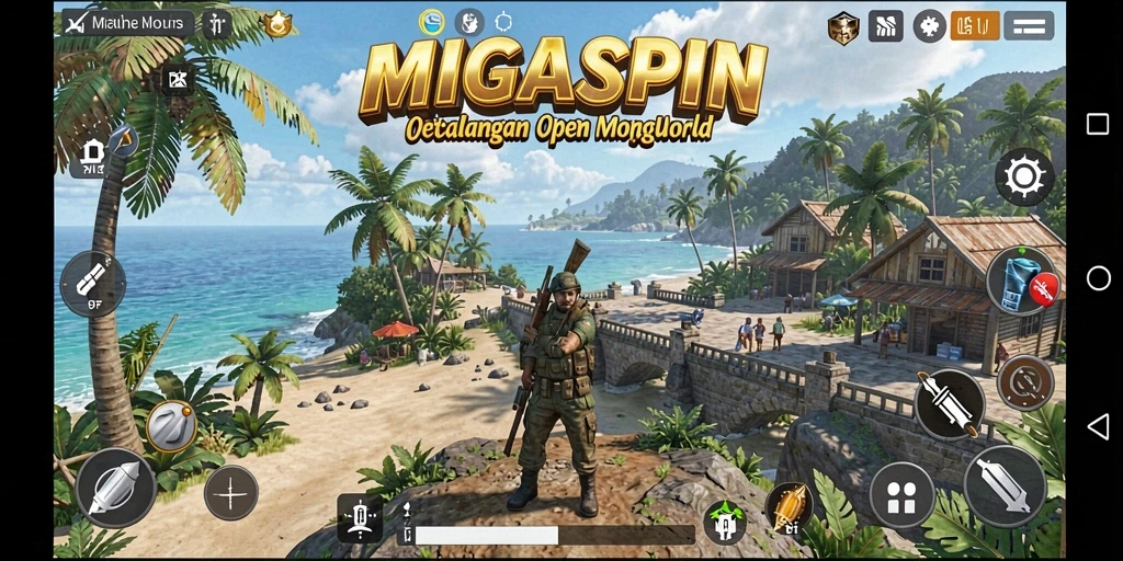 Tangkapan layar gameplay <strong>MIGASPIN</strong> menampilkan petualangan mendebarkan dalam dunia terbuka.