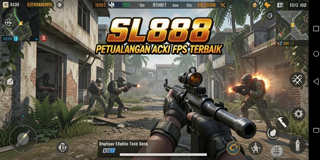 Tangkapan layar menunjukkan aksi intens dalam gameplay FPS SL888.